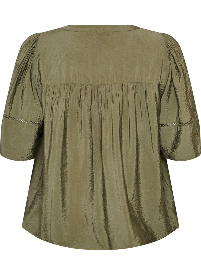 Viskosebluse med legg og ballongeffekt, Gr&oslash;nn, Packshot image number 1