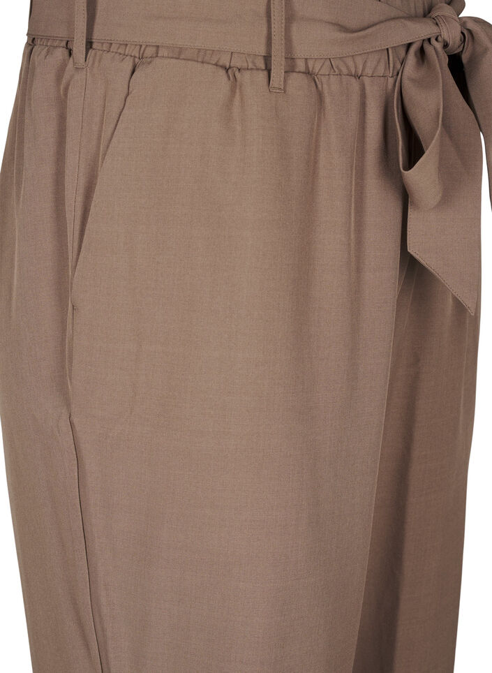 Bukser med høyt liv, volanger og knytebelte, Walnut Melange, Packshot image number 2