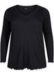 Ribbestrikket bluse med lange ermer og V-hals, Black, Packshot image number 0