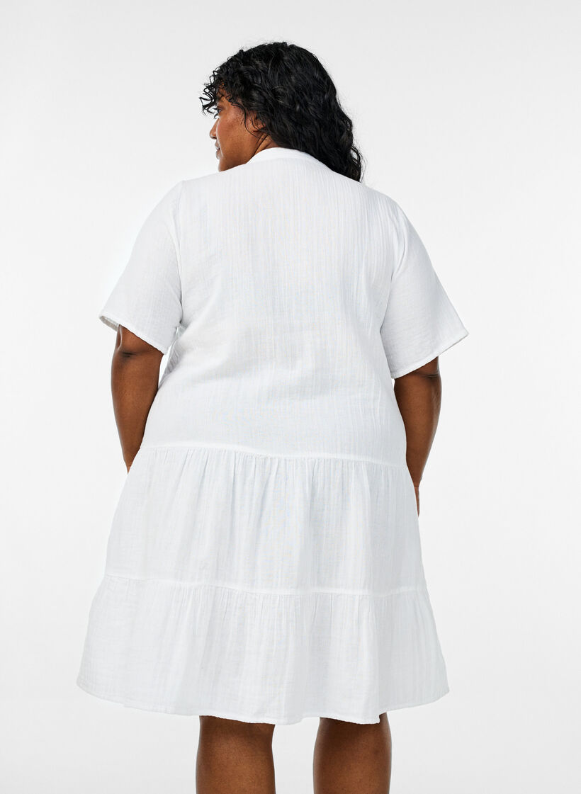 Kort A-linjekjole i bomullsmuslin, Hvit, Model image number 2