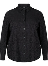 Skjortejakke i viskose med tone-i-tone-mønster, Black