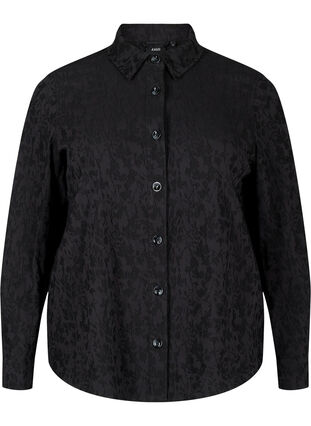Skjortejakke i viskose med tone-i-tone-mønster, Black, Packshot image number 0