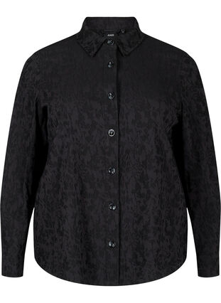 Zizzi Skjortejakke i viskose med tone-i-tone-mønster, Black, Packshot image number 0