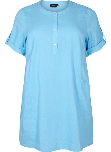 Kortermet tunika i bomull med lommer, Alaskan Blue, Packshot image number 0