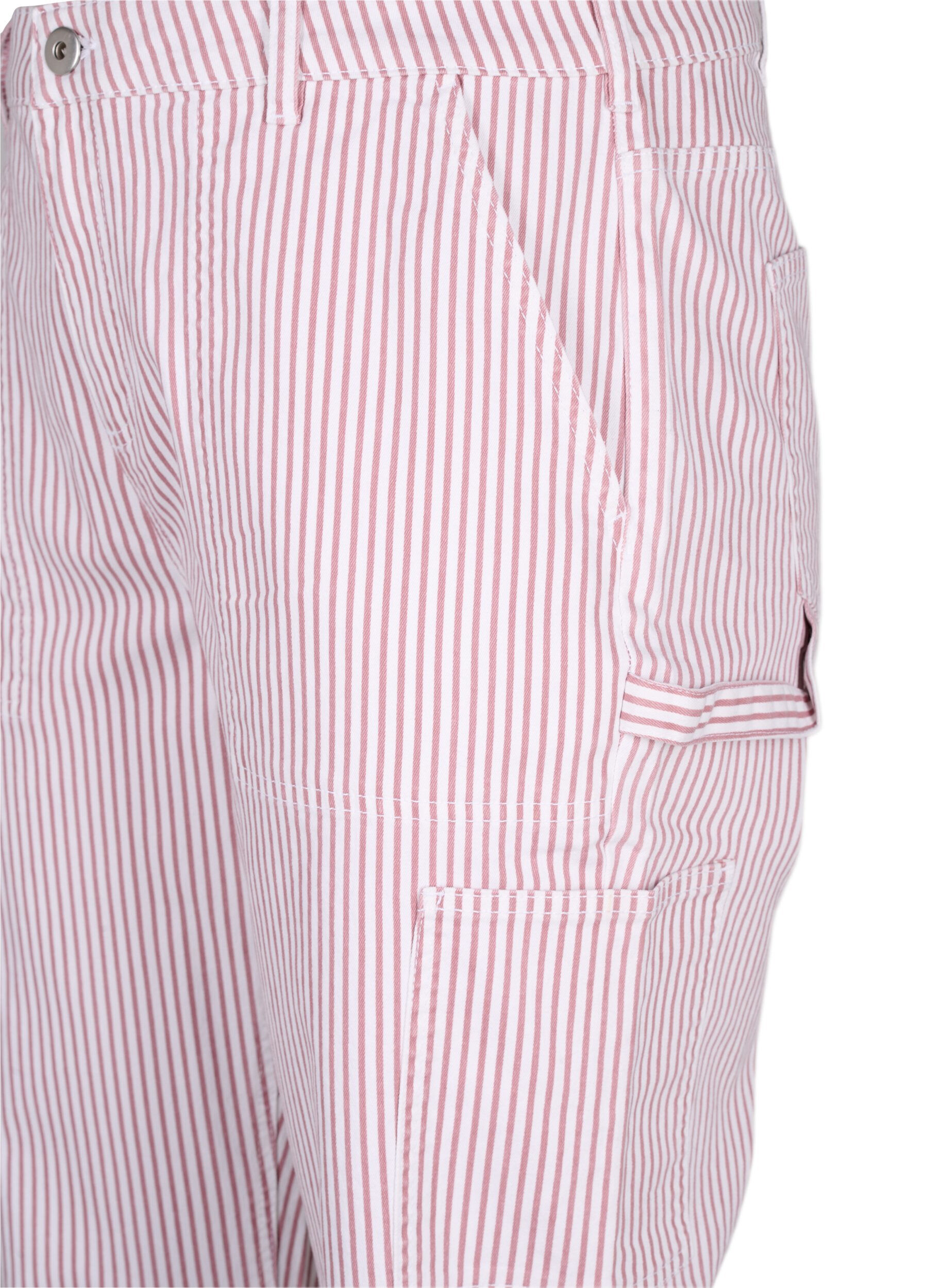 Zizzi Stripete cargojeans med rett passform, Rose White Stripe, Packshot image number 2