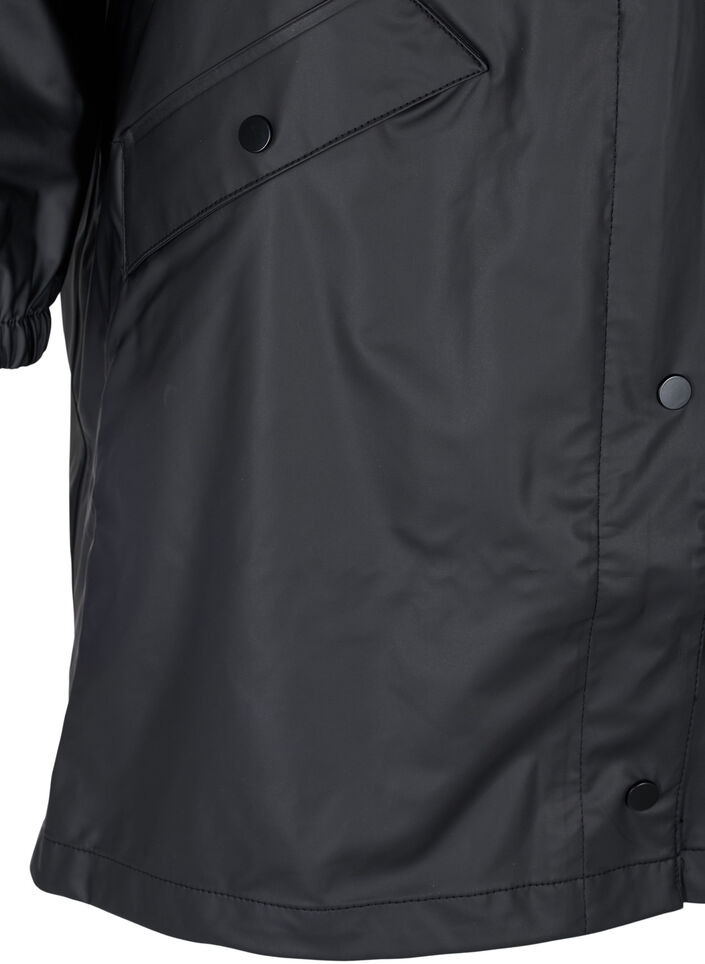 Regnjakke med hette og knappelukking, Black, Packshot image number 3