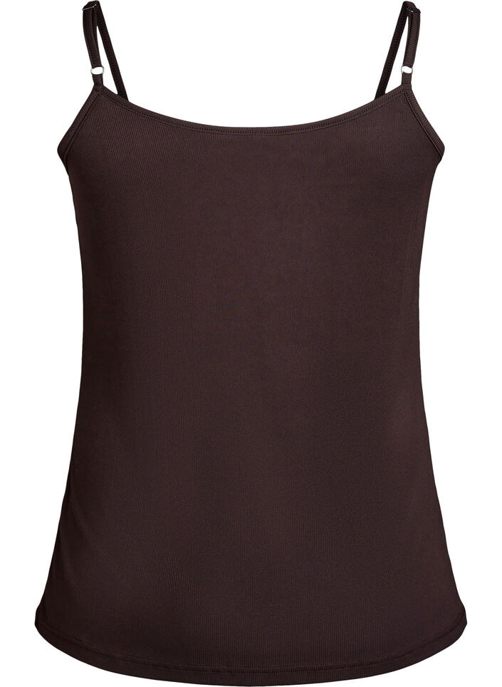 Ribbet jerseytopp med blondedetaljer, Brun, Packshot image number 1