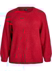 Strikkebluse med raglanermer, Rød Strikkebluse med raglanermer
