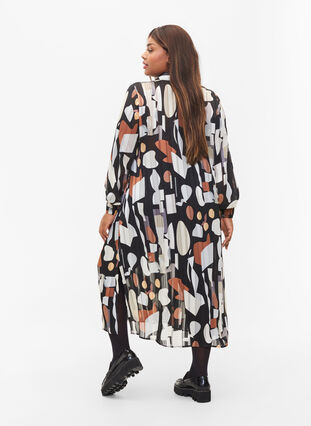 Mønstrete skjortekjole med smock, Graphic AOP, Model image number 1