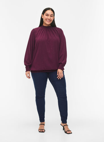 FLASH - langermet bluse med smokk og glitter	, Purple w. Silver, Model image number 2
