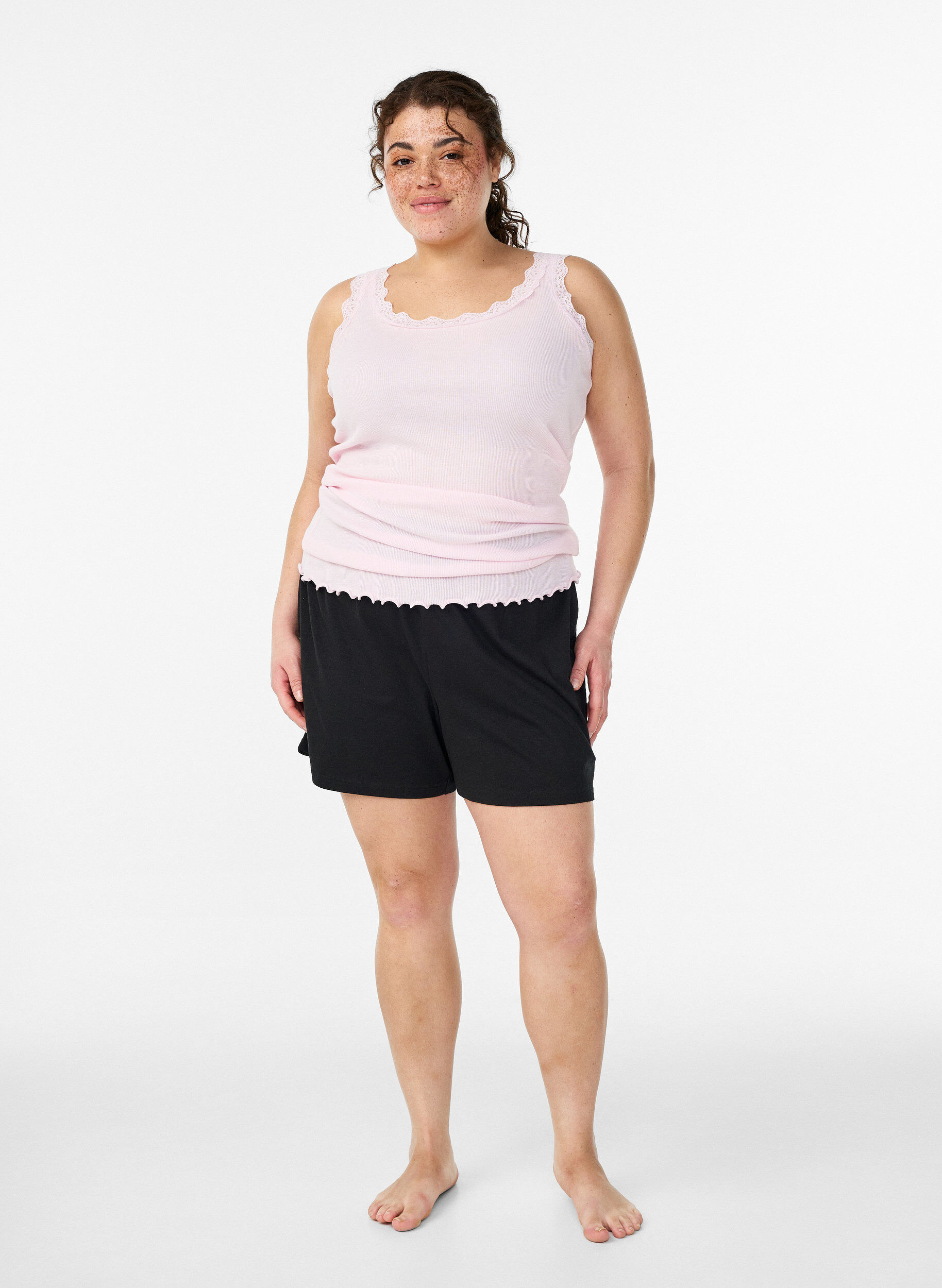 Zizzi Topp med blondekant, Rosa, Model image number 1