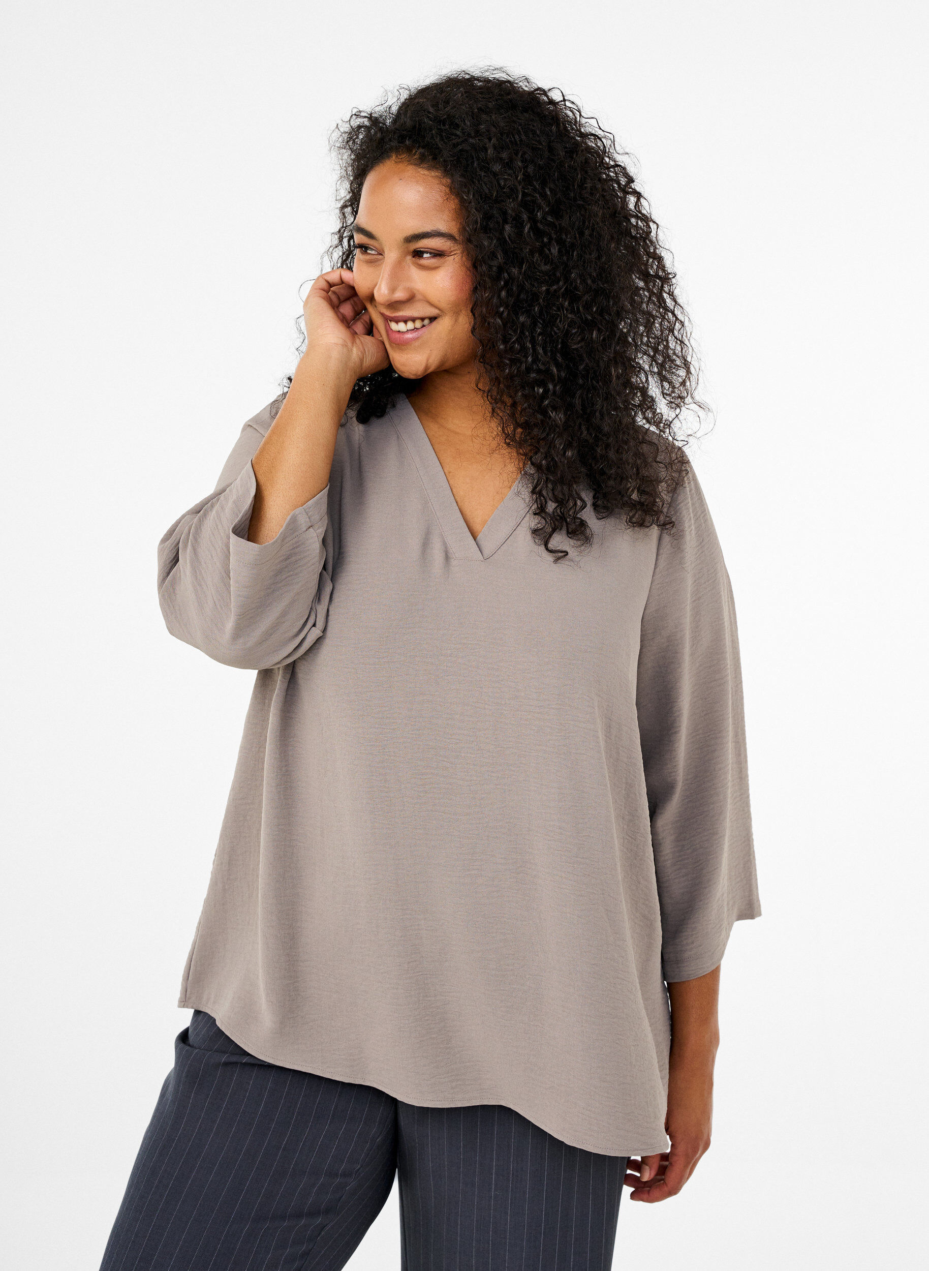 ZizziBluse med 3/4 ermer, Beige, Model image number 0