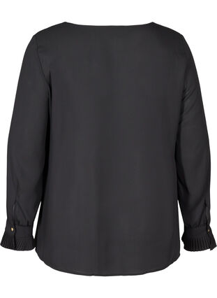 Langermet bluse med plissé, Black, Packshot image number 1
