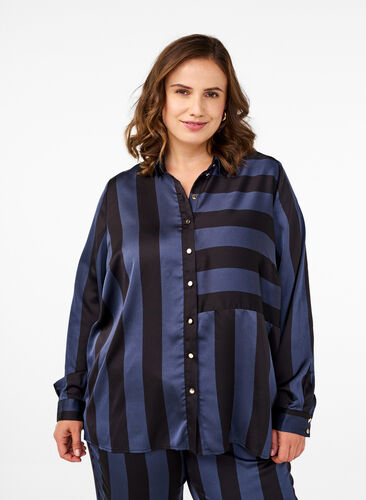 Zizzi Satengskjorte med striper, Spellbound w. Black, Model image number 0