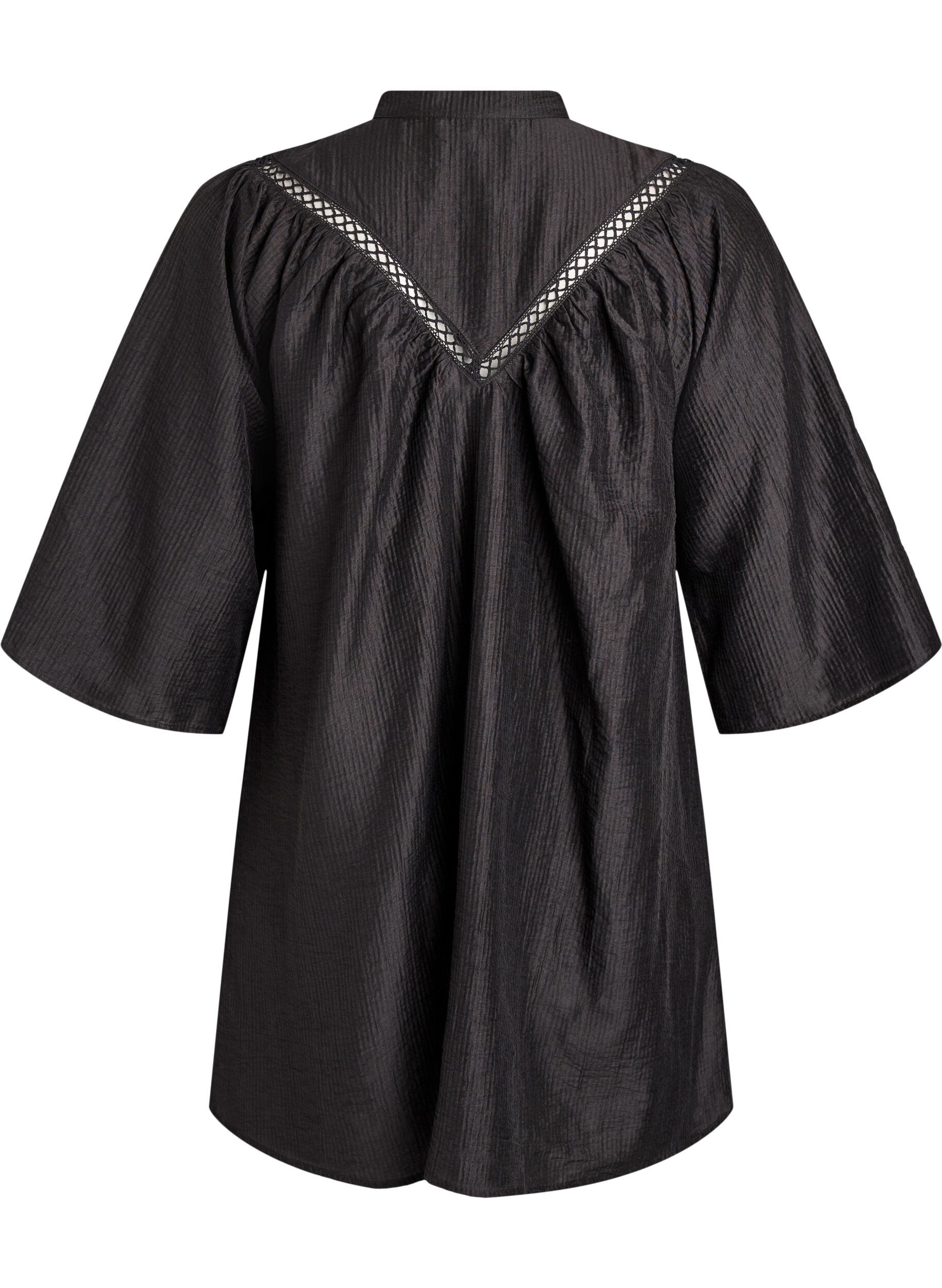 Zizzi Tunika med hekledetaljer og stripet tekstur, Svart, Packshot image number 1