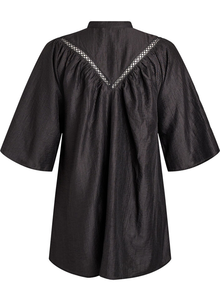 Tunika med hekledetaljer og stripet tekstur, Svart, Packshot image number 1