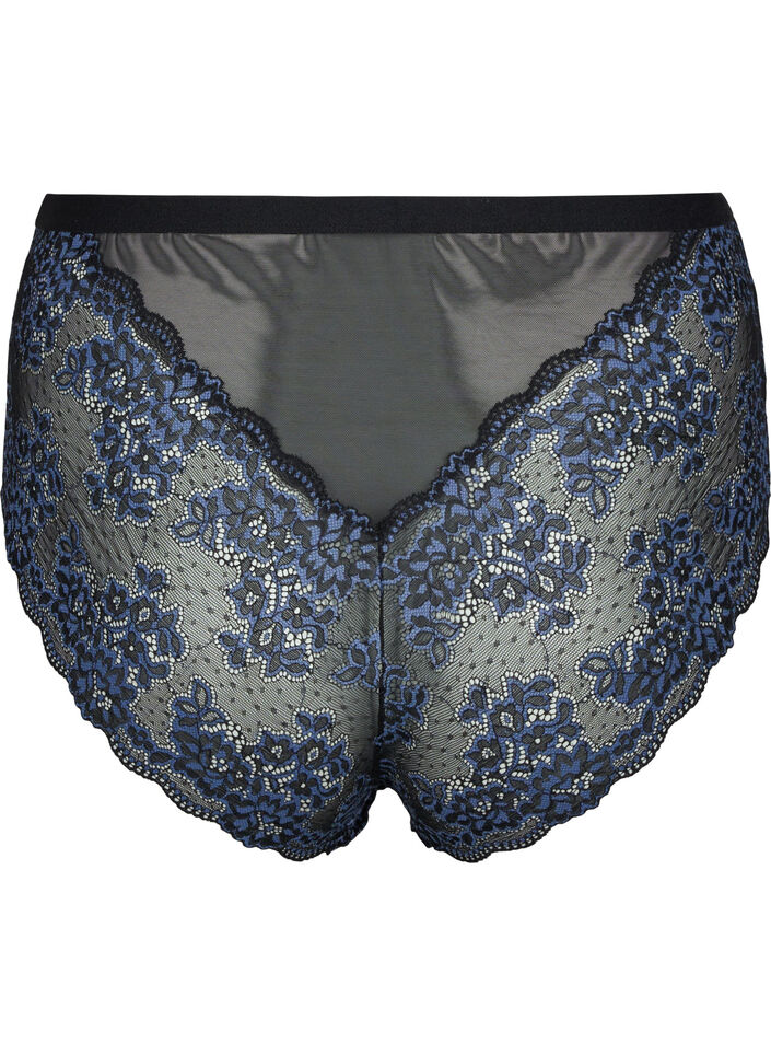 Truse med blonder med høyt liv, Black w. blue lace, Packshot image number 1