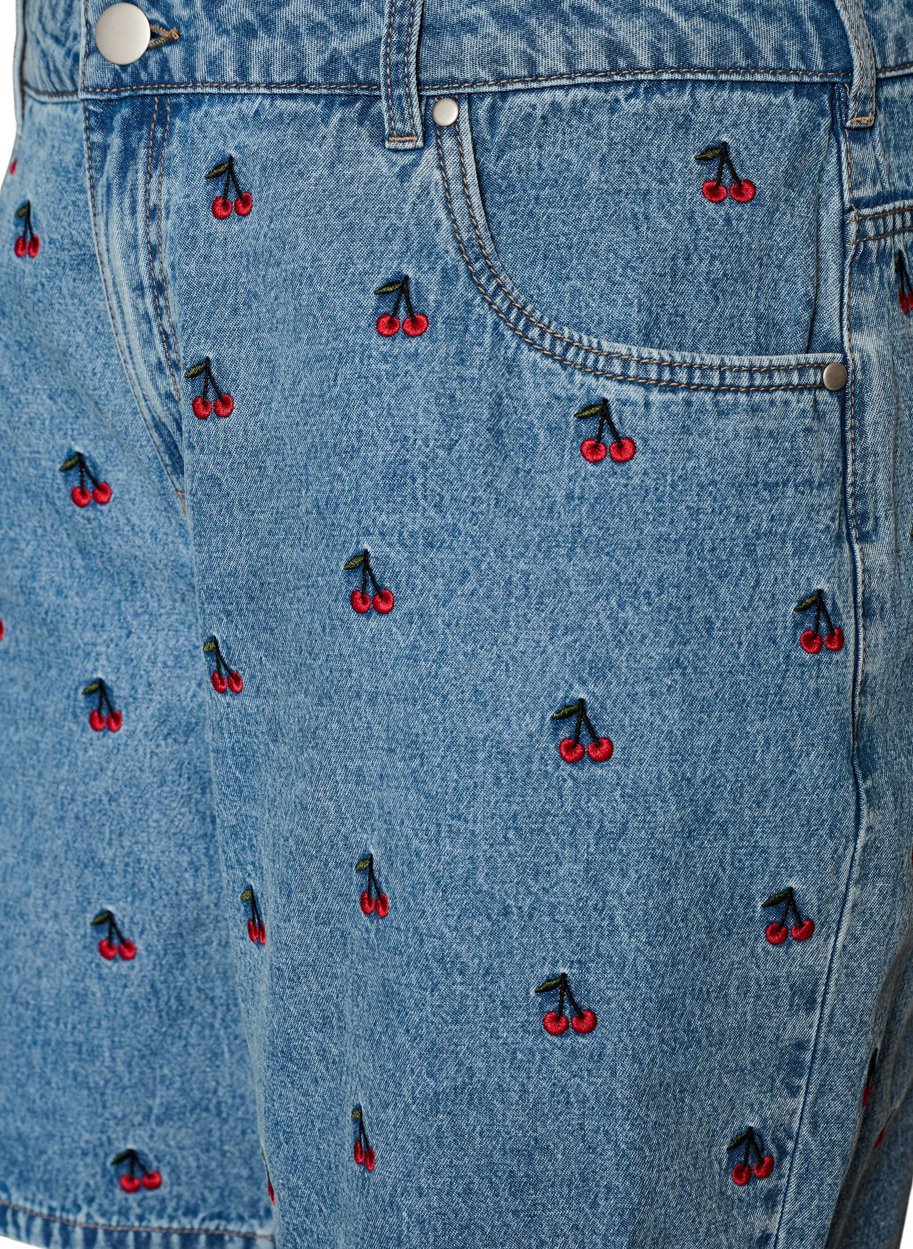 Zizzi Broderte denimshorts, Bl&aring;, Packshot image number 2