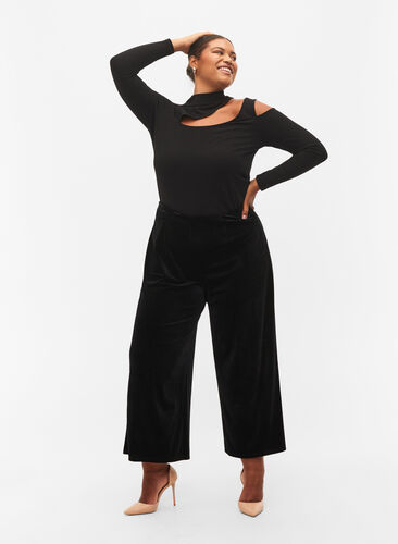 Langermet bluse med utskjæringer, Black, Model image number 4