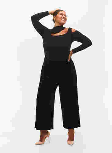 Langermet bluse med utskjæringer, Black, Model image number 4