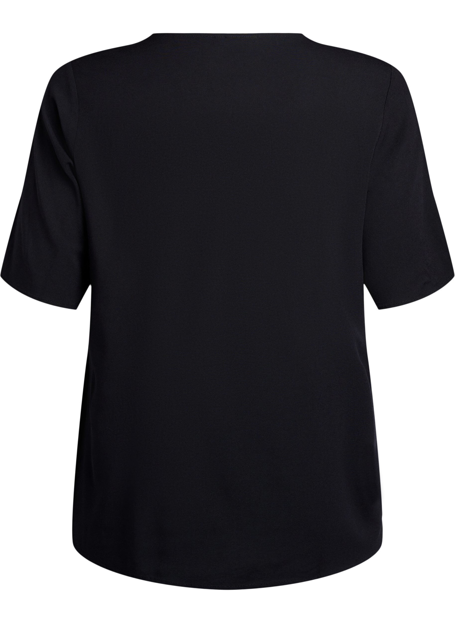 ZizziVevet bluse med korte ermer og rund hals, Svart, Packshot image number 1