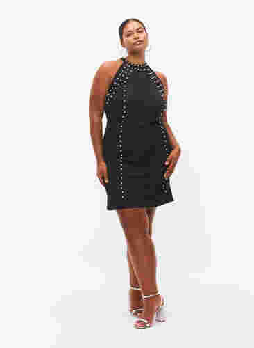 Halterneck kjole med perler, Black w. Beads, Model image number 4
