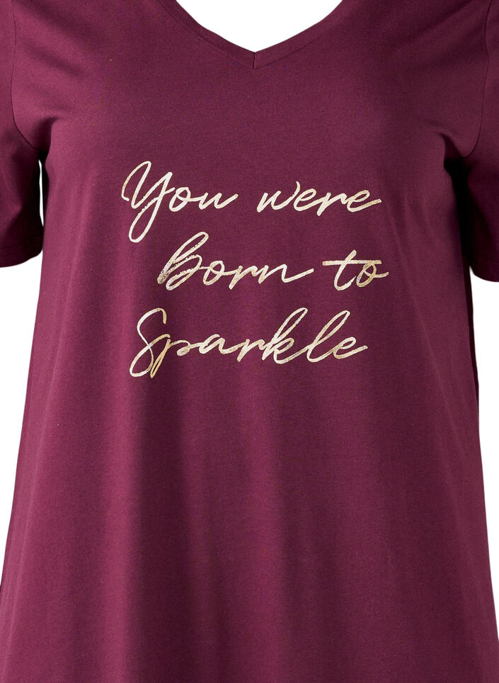 Nattkjole i økologisk bomull med V-hals, Rød, Packshot image number 2