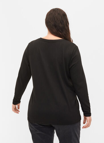 Bluse med similisten og lange ermer, Black, Model image number 1