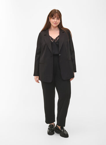 Zizzi FLASH - Enkel blazer med knapp, Svart, Model image number 1