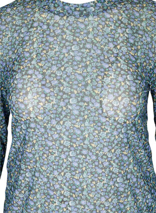Bluse i mesh med blomstermønster, Black AOP, Packshot image number 2