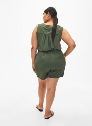 Zizzi Shorts med lommer og elastisk linning, Grønn, Model image number 2