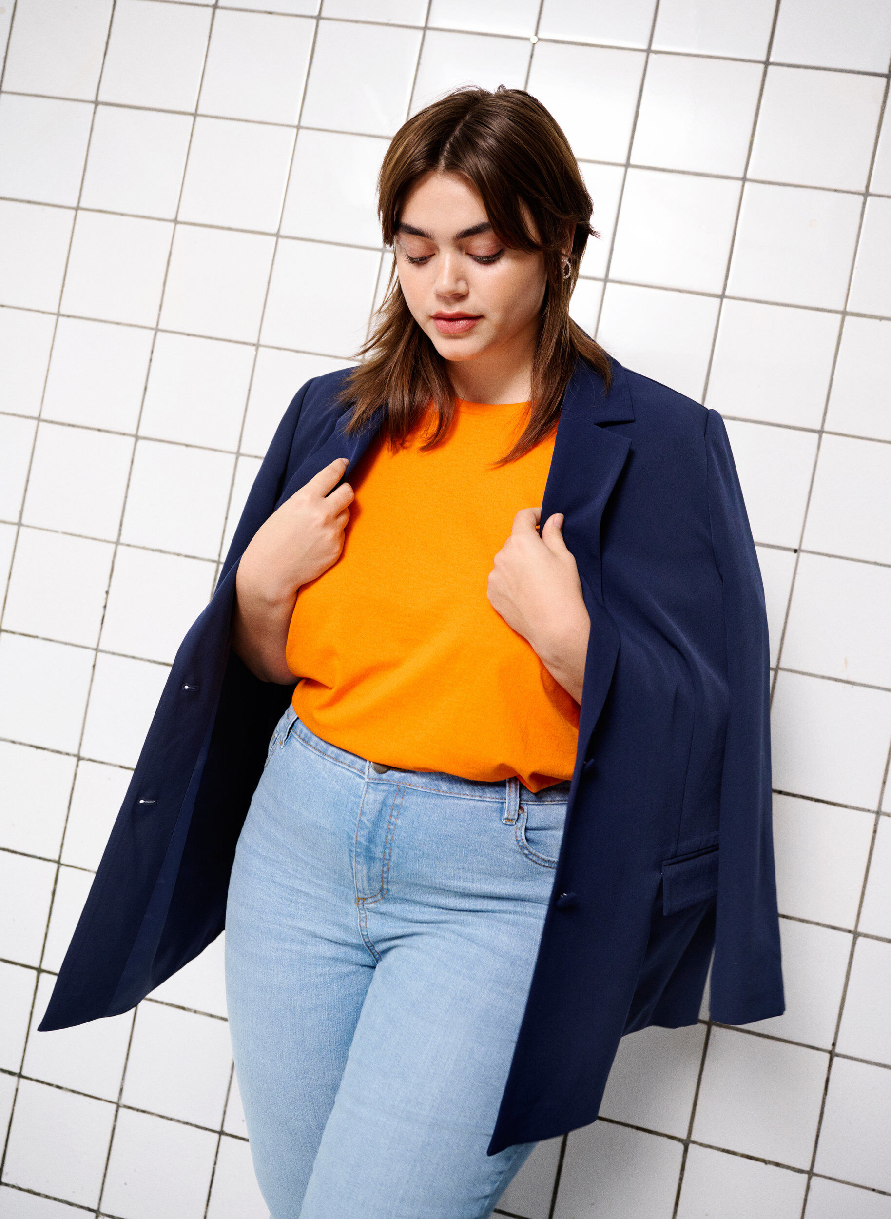 Zizzi Klassisk blazer med knappelukking, Navy Blazer, Image image number 0