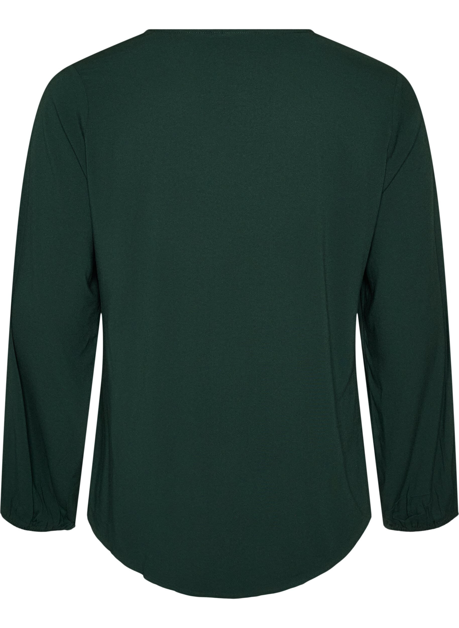 ZizziViskosebluse med V-hals og avrundet fold, Gr&oslash;nn, Packshot image number 1