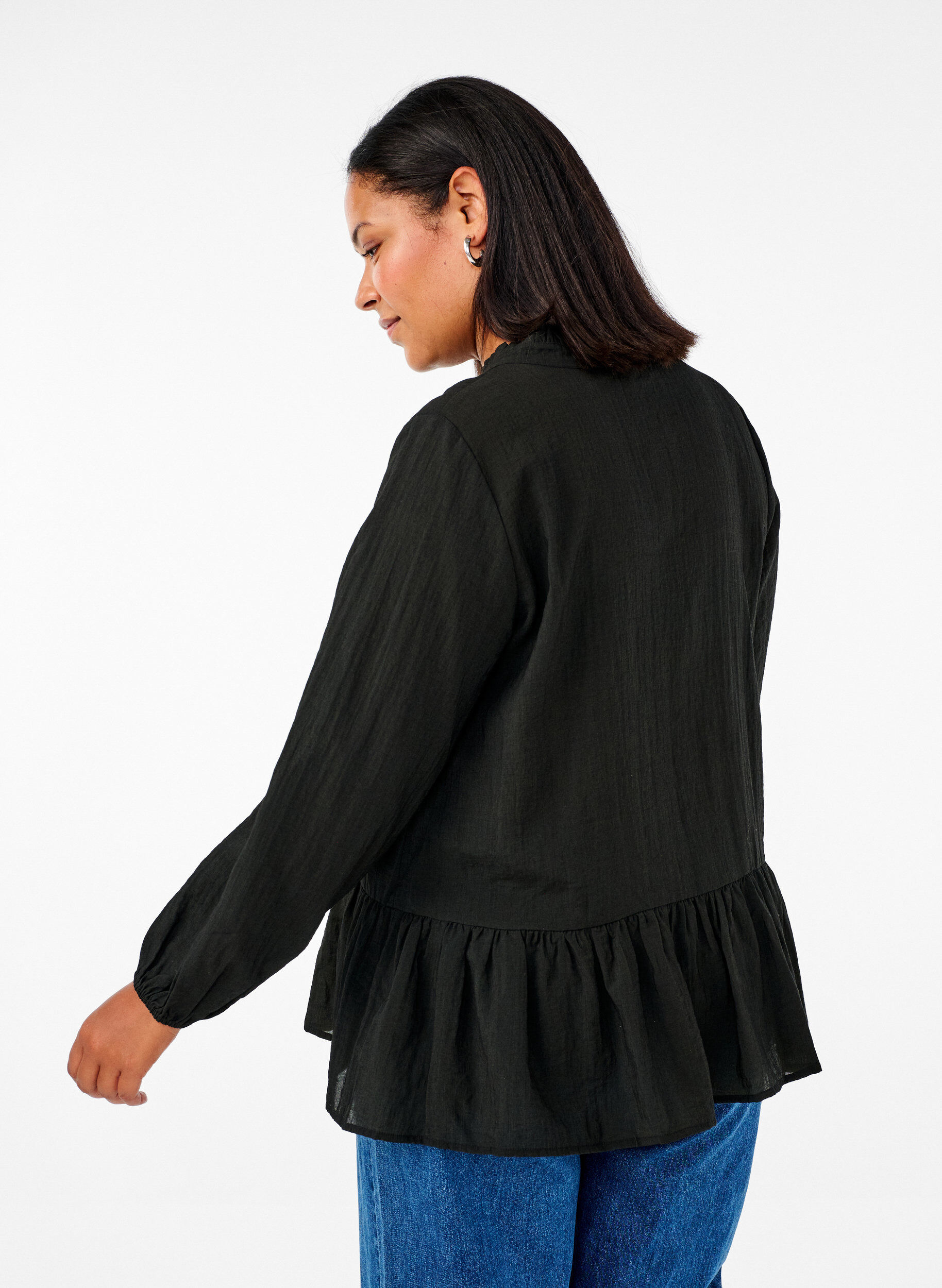 Zizzi Langermet bluse med peplum, Svart, Model image number 2