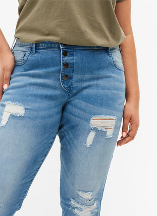 Ripped Emily jeans med normal høyde i livet, Blue denim, Model image number 3