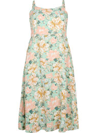 Blomstrete kjole med stropper i viskose med smock, Green Flower