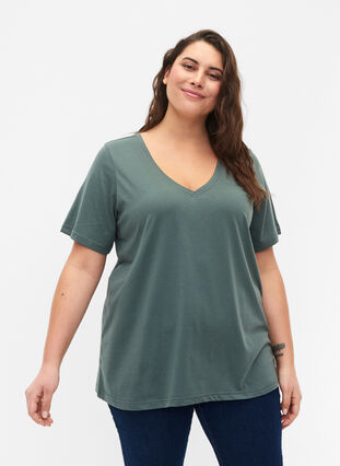 FLASH - T-skjorte med V-hals, Balsam Green, Model image number 0
