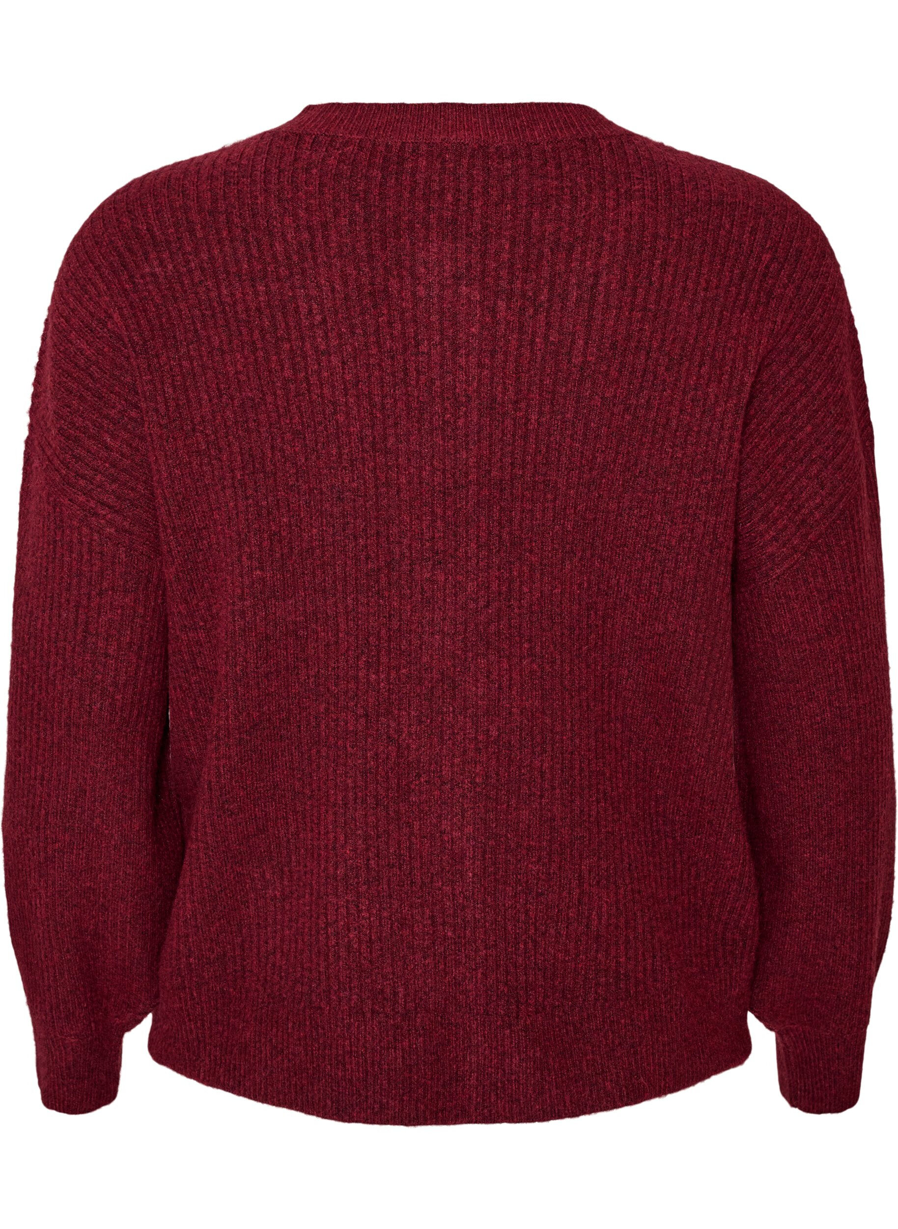 ZizziRibbestrikket cardigan med knapper, R&oslash;d, Packshot image number 1