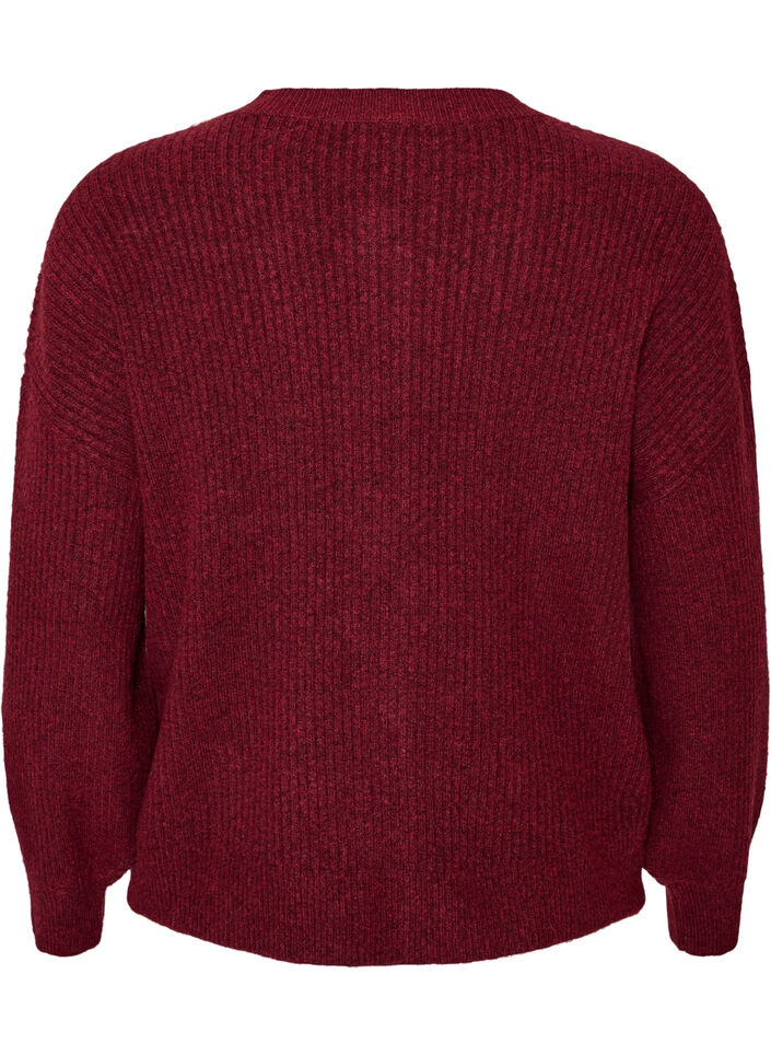 Ribbestrikket cardigan med knapper, R&oslash;d, Packshot image number 1