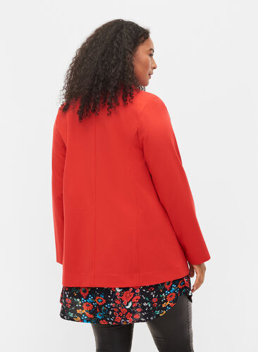 Enkel blazer med knapp og pyntelommer, Flame Scarlet, Model image number 1