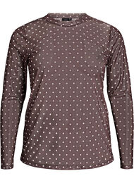 Bluse med mesh og prikker, Brun