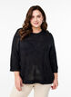 Strikket bluse med åpent mønster og 3/4-ermer, Black, Model image number 0