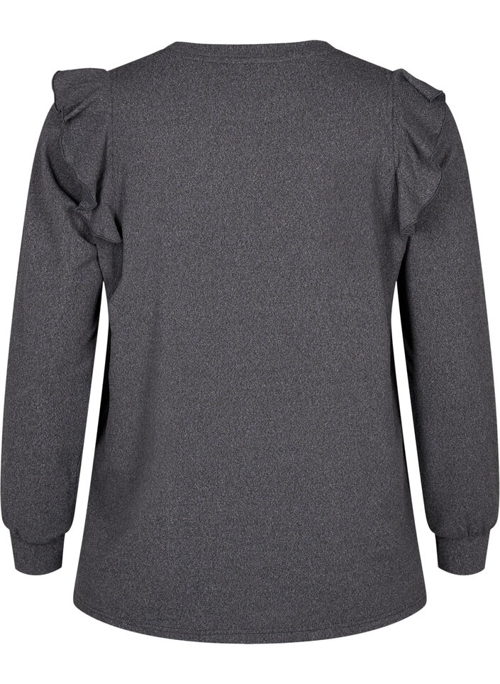 Langermet bluse med volangdetaljer, Dark Grey Melange, Packshot image number 1
