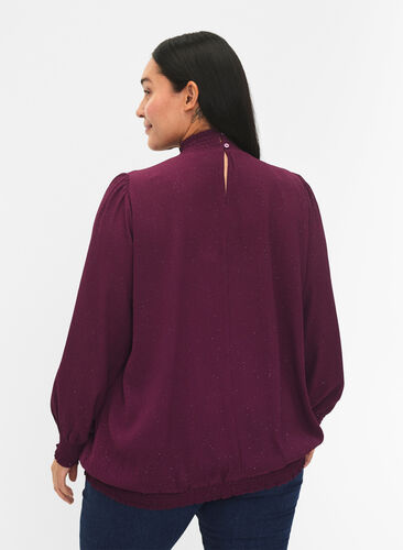 FLASH - langermet bluse med smokk og glitter	, Purple w. Silver, Model image number 1
