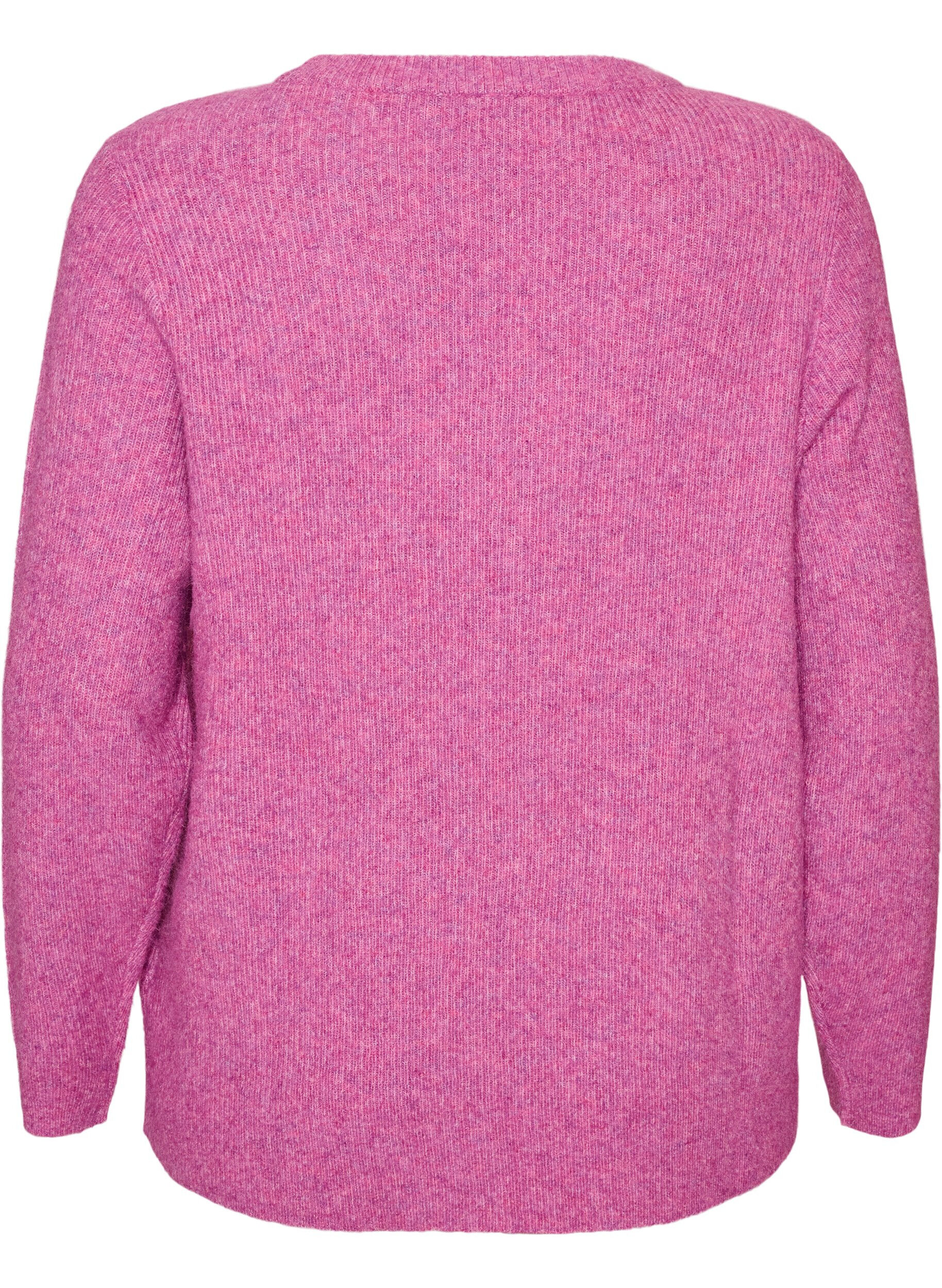 ZizziMelert strikkebluse med rund hals, Lilla, Packshot image number 1