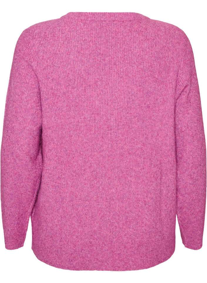 Melert strikkebluse med rund hals, Lilla, Packshot image number 1