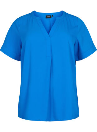 Kortermet bluse med V-hals, Victoria blue, Packshot image number 0