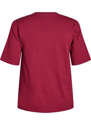 Zizzi Ribbestrikket jerseybluse med korte ermer, Mørk Bordeaux, Packshot image number 1