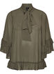 Bluse med knyteb&aring;nd og volangdetaljer, Gr&aring;, Packshot image number 0