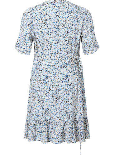 Prikket omslagskjole i viskose, Blue Dot AOP, Packshot image number 1